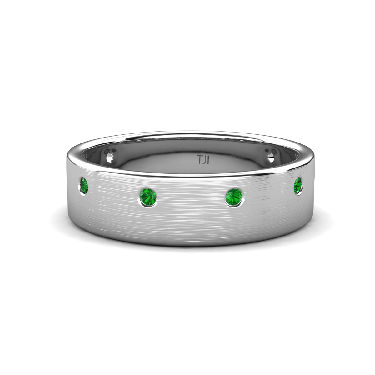 Orion Round Green Garnet Brushed Satin Finish Men Wedding Band (8 mm) 